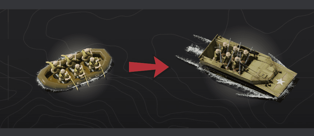 Marines in a dingy getting upgraded to an armored landing craft